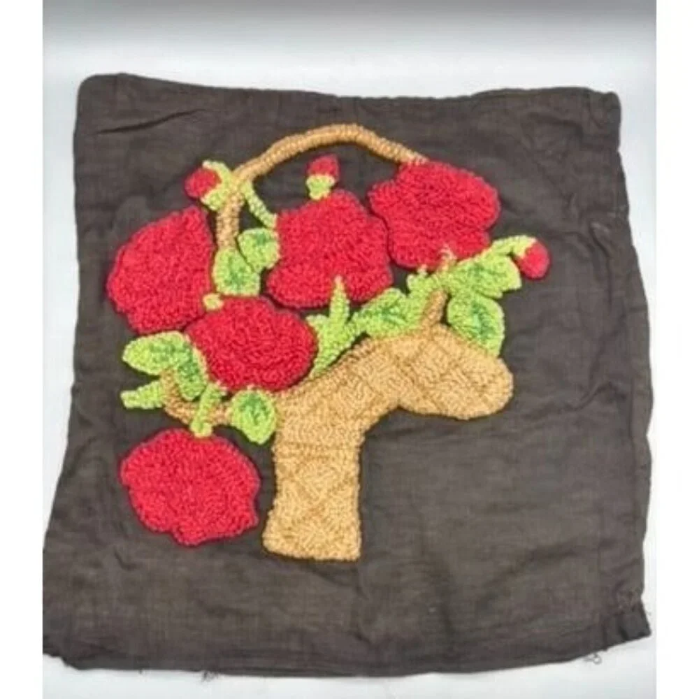 Vtg 2 Pc Handmade Punched Black Pillow Covers Colorful Floral